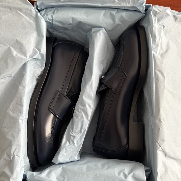 Prada Calzature Donna Spazzolato Logo 20mm Loafers Bleu Size 36 (US 6) - Picture 6 of 7